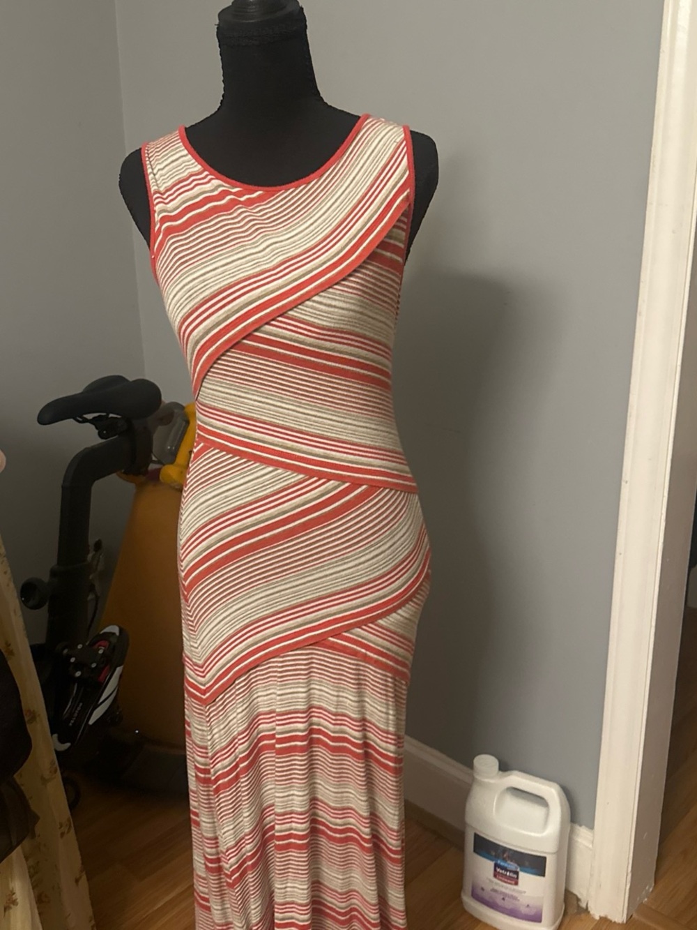 Sleeveless Coral Stripe Maxi Dress